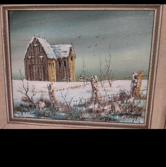 Vintage barnscape oil painting by Everett Woodson - Picture 7 of 9